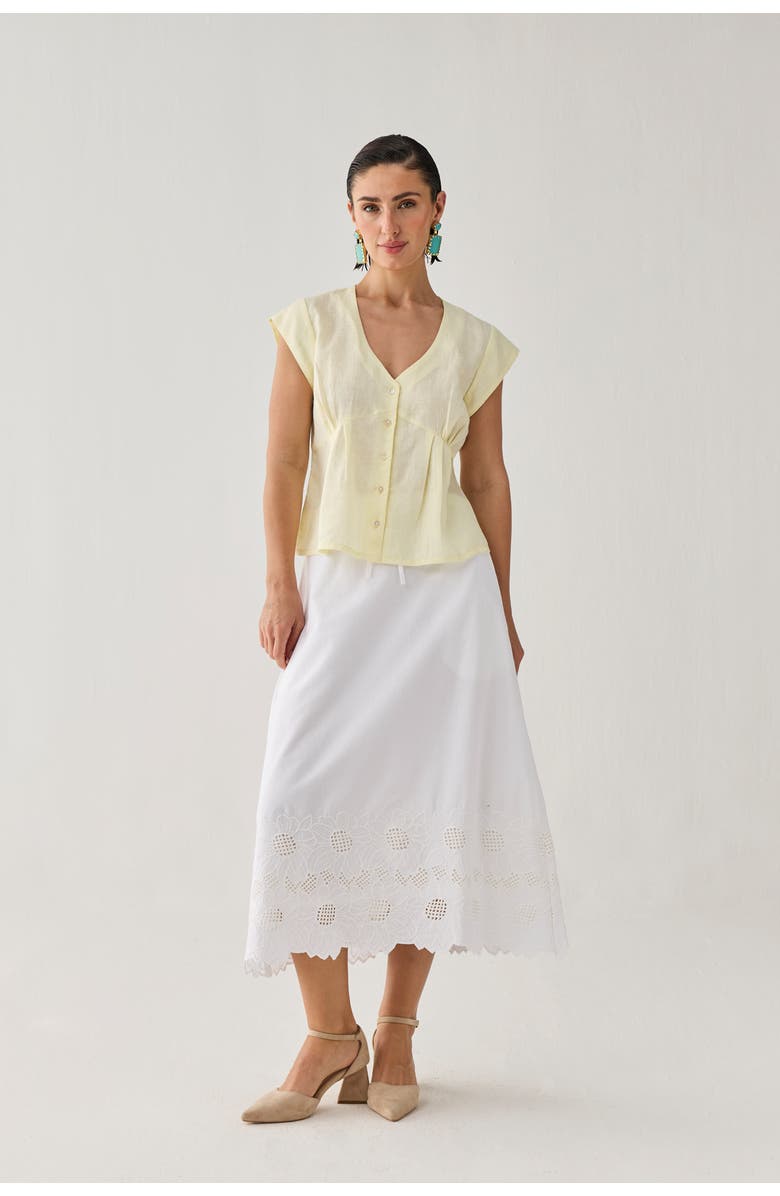 Reistor Embroidered Deep V-Neck Linen Top, Alternate, color, Butter Lemon