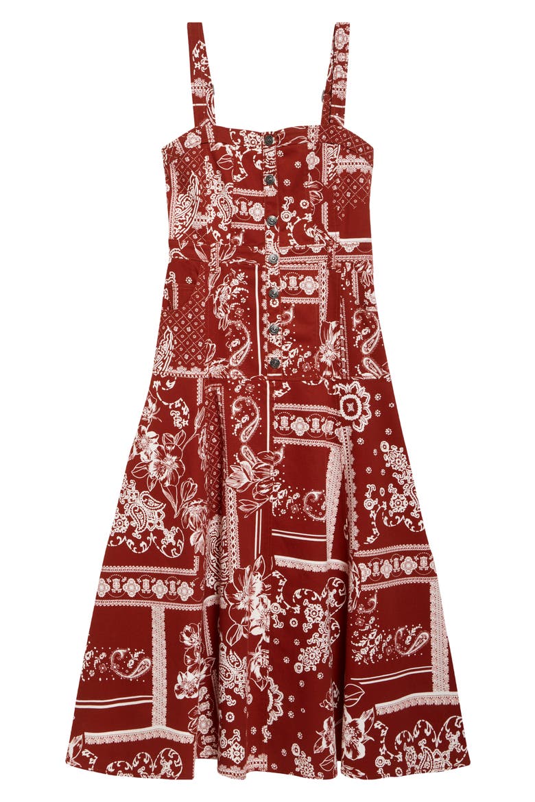 Bandana Print A-Line Dress, Alternate, color, BORDEAUX