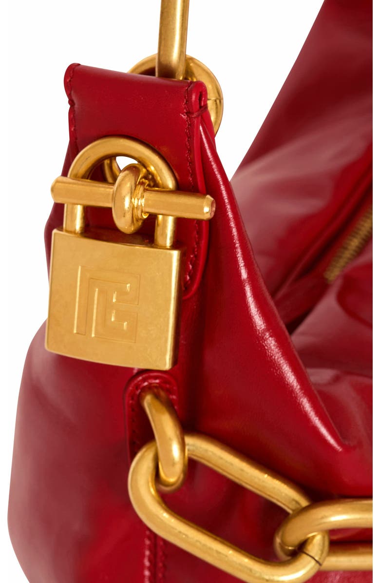 Balmain Sync Medium Bag In Calfskin Leather, Alternate, color, Red