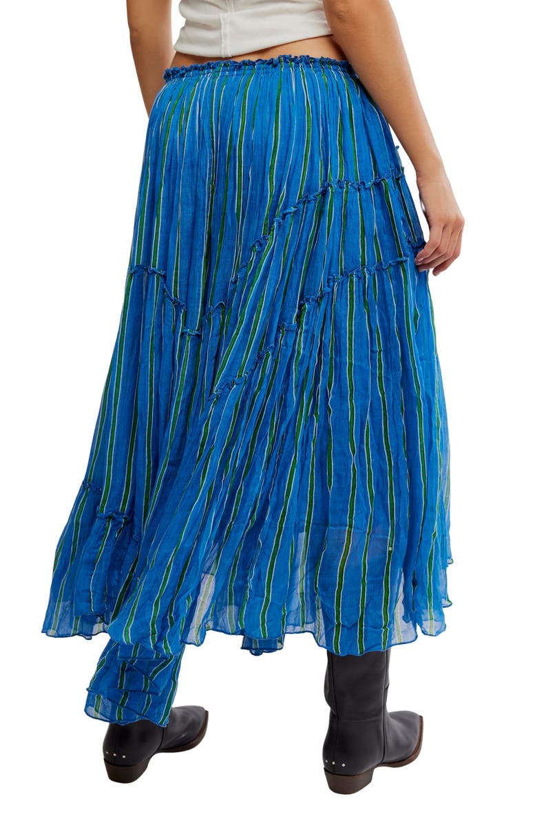 Free People Ember Tiered Stripe Midi Skirt, Alternate, color, Blue Marina