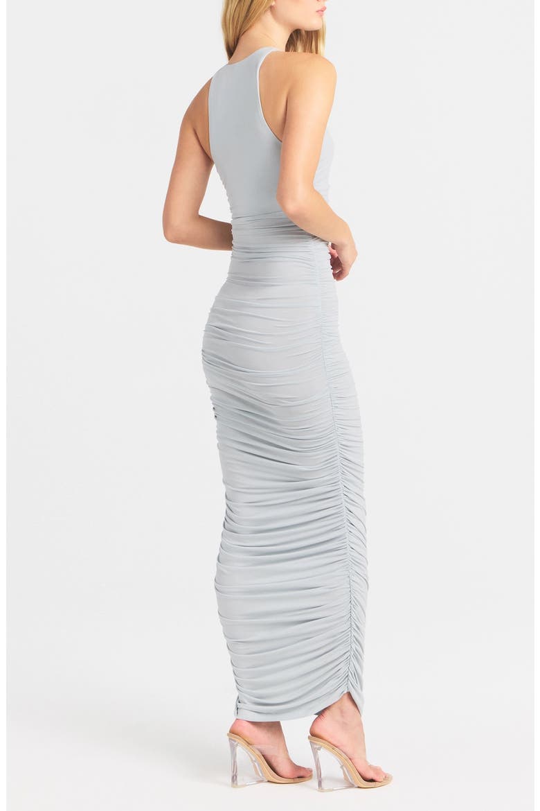 Cupro Jersey Ruched Long Dress, Alternate, color, PEARL