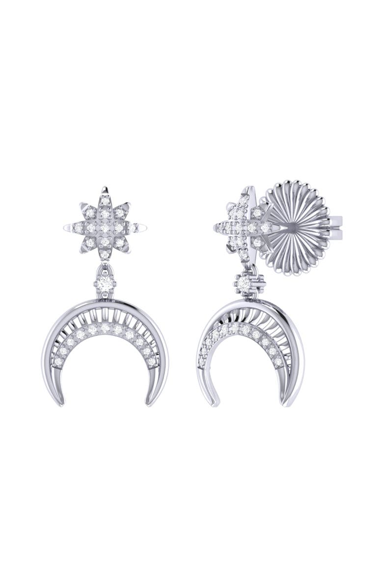LuvMyJewelry North Star Moon Crescent Sterling Silver Diamond Earring, Main, color, 