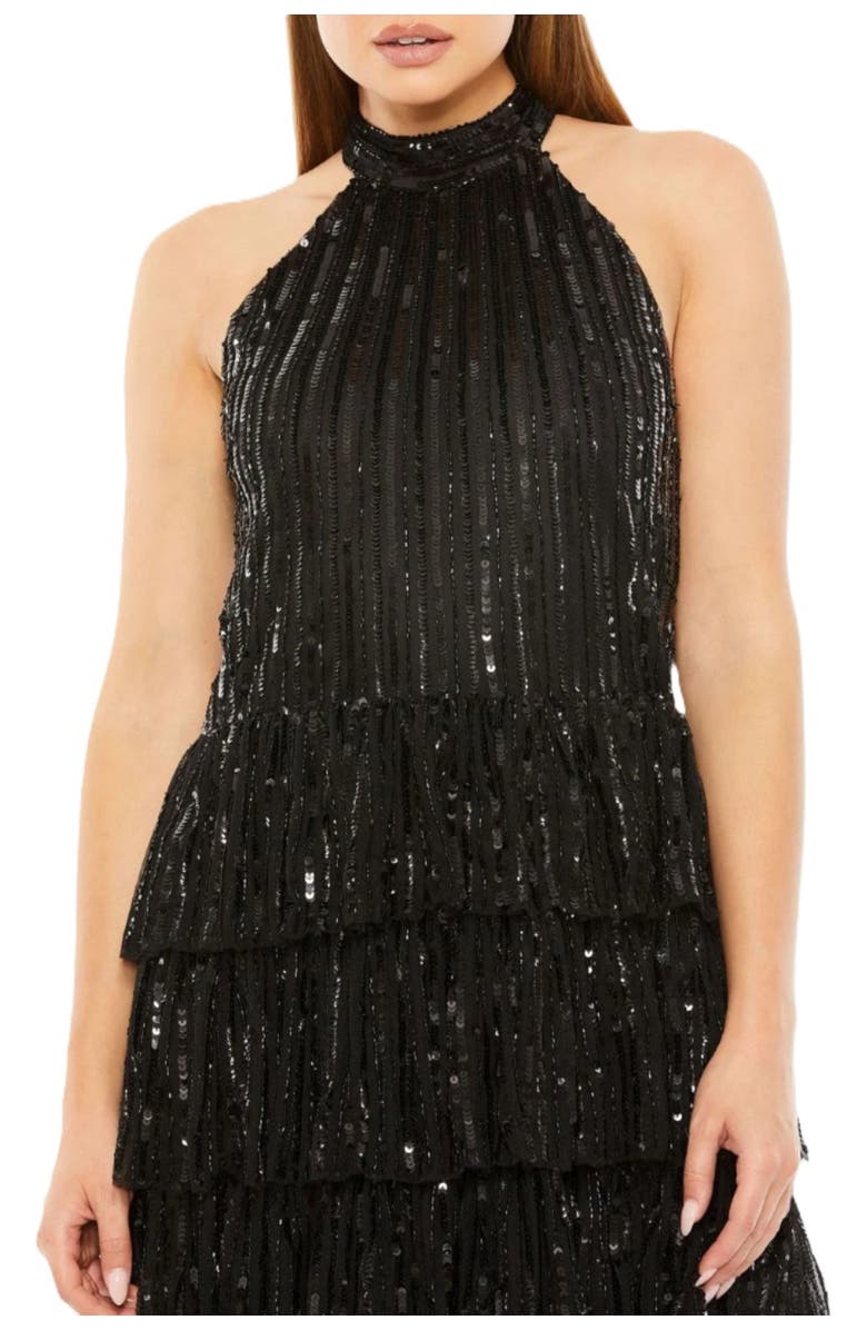 Mac Duggal High Neck A-Line Ruffle Sequin Mini Dress, Alternate, color, Black