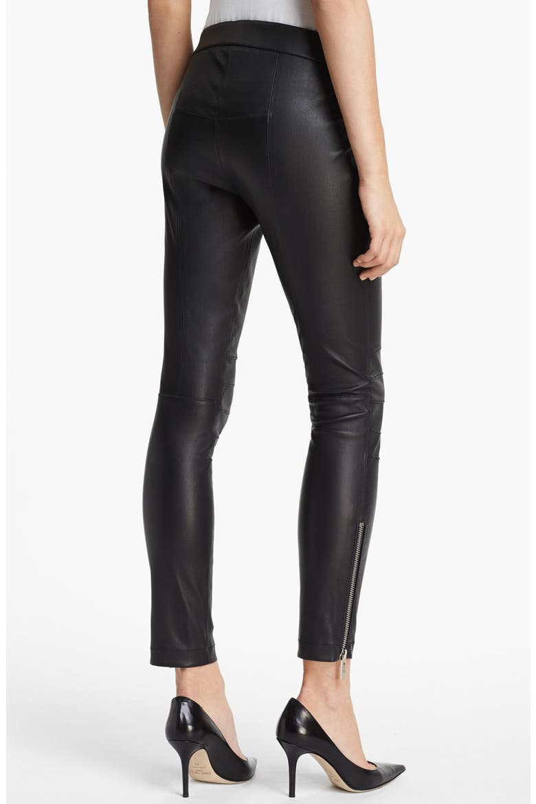 'Addison' Lambskin Leather Moto Pants, Alternate, color, BLACK