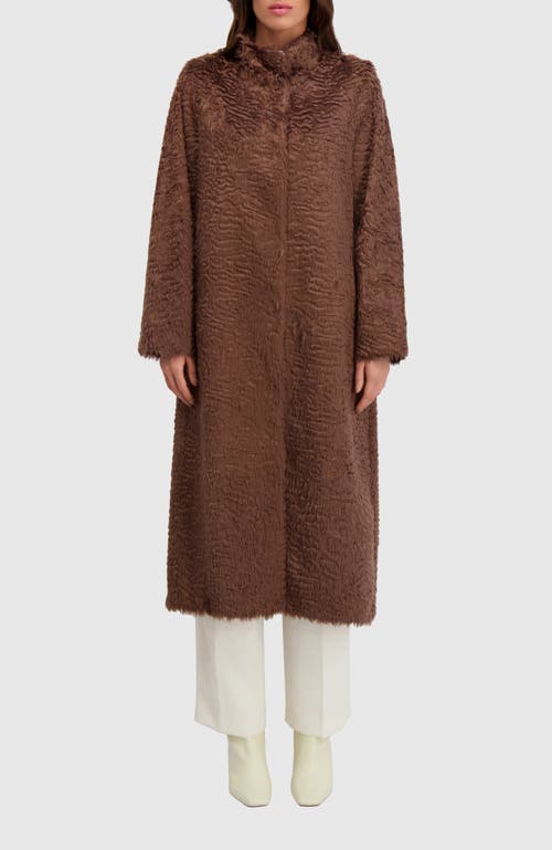 Lyla Grant Fur-free Lamb (faux Fur) Long Coat In Brown