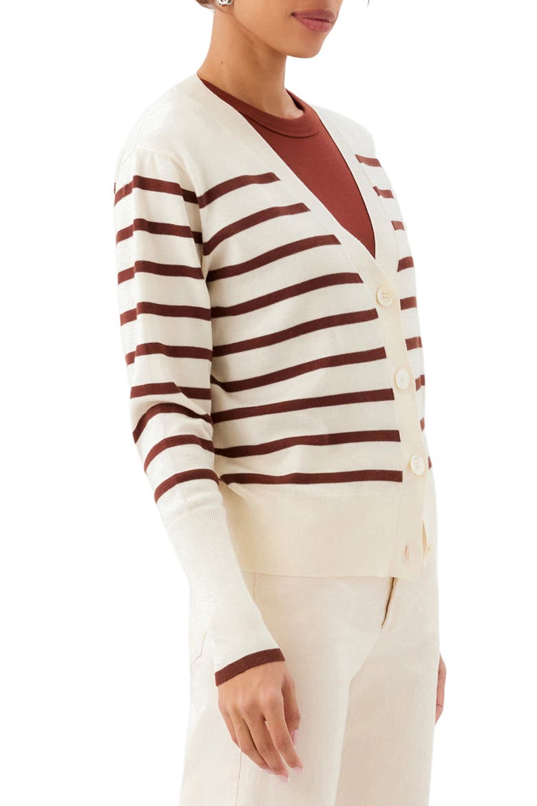 Stripe Cardigan Sweater, Alternate, color, CREAM/CHOCOLATE