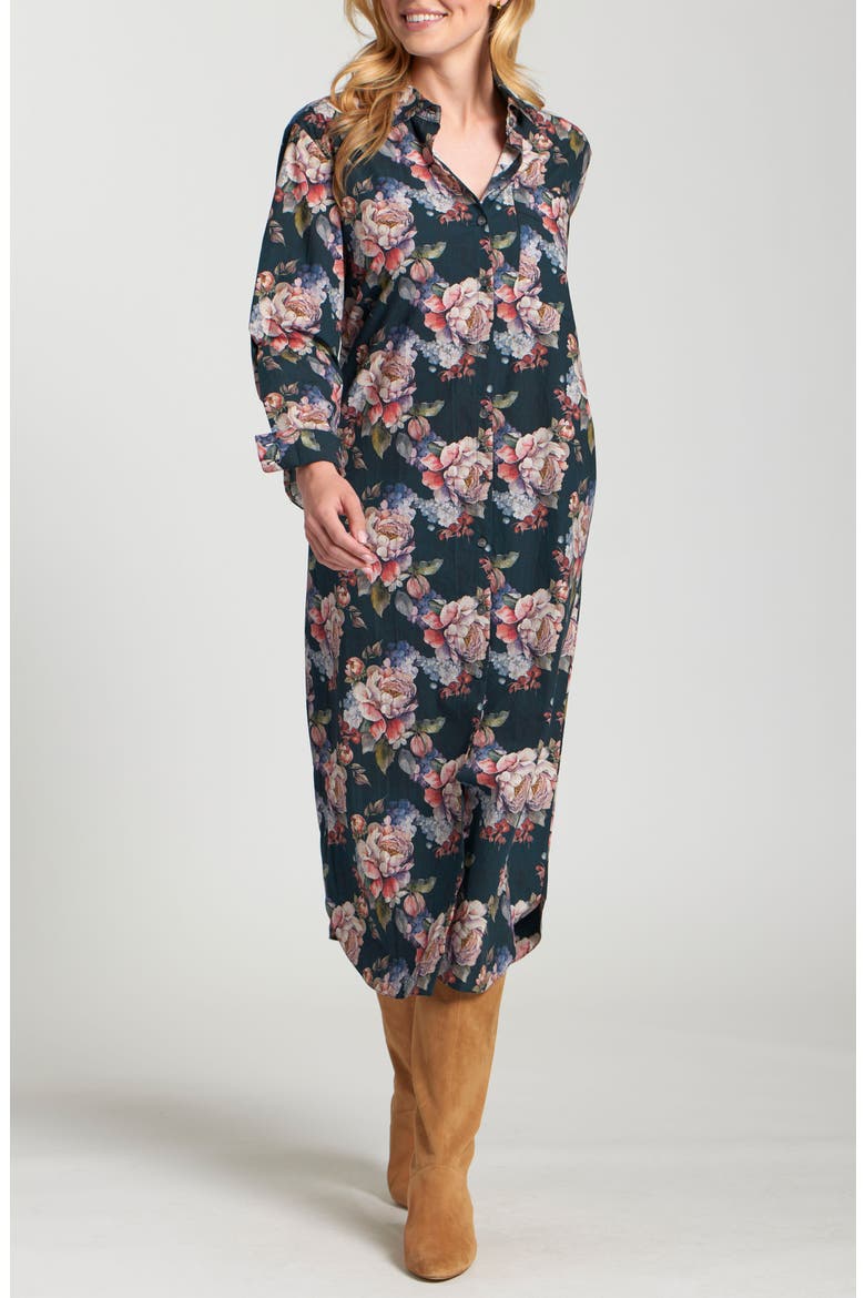 Floral Print Long Sleeve Shirtdress, Main, color, NAVY MULTI