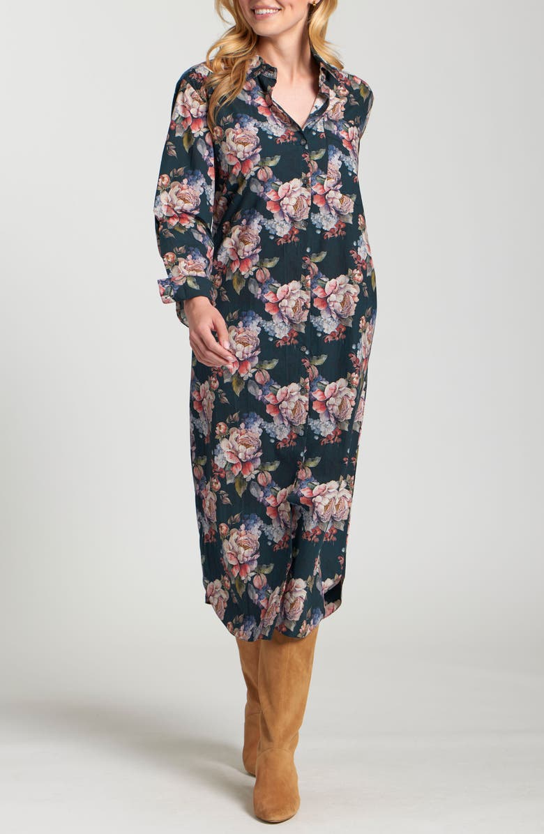 APNY Floral Print Long Sleeve Shirtdress, Main, color, Navy Multi