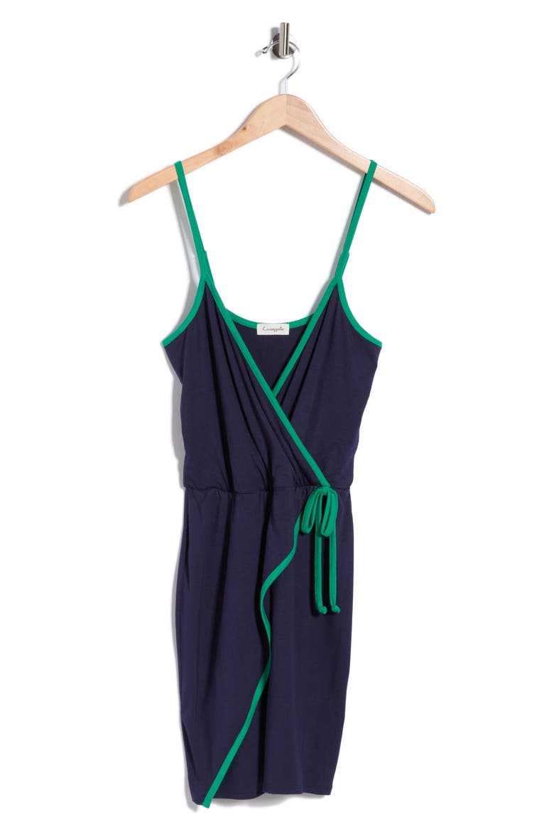 Faux Wrap Sleeveless Dress, Alternate, color, NAVY/ KELLY