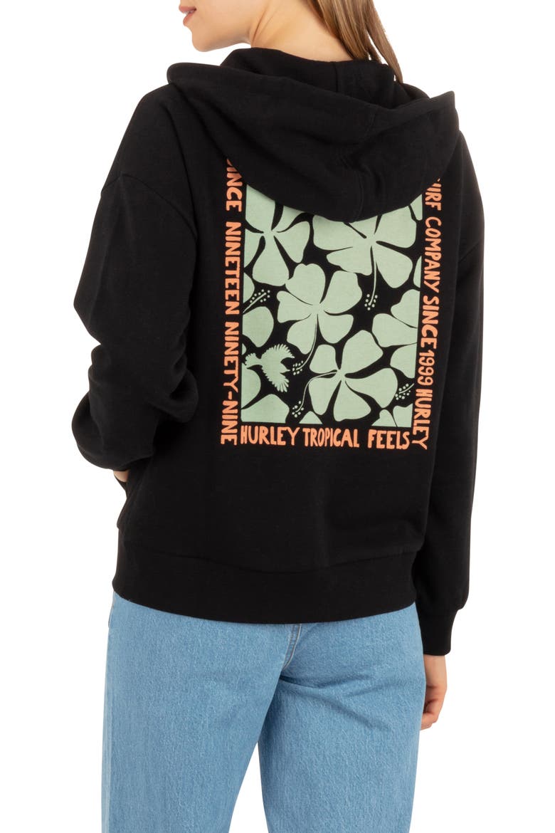 Hawaiian Kisses Full Zip Graphic Hoodie, Alternate, color, BLACK