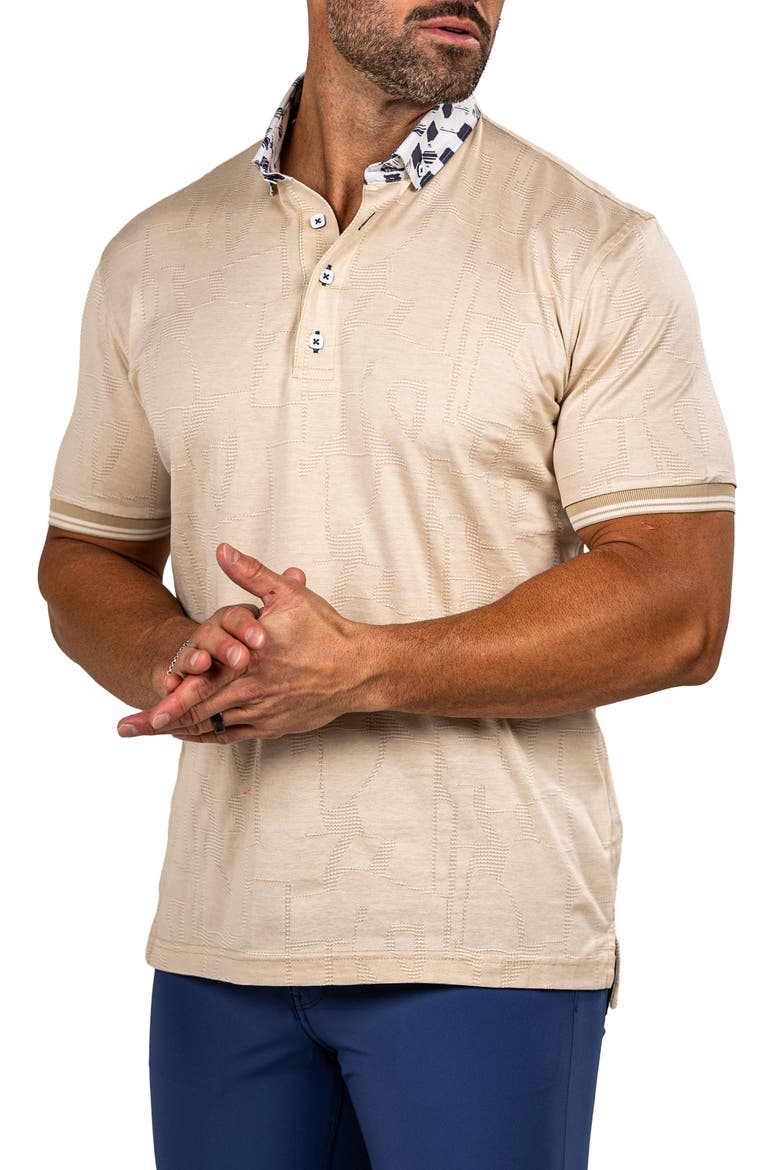 Marthyr Textured Contrast Collar Cotton Polo, Alternate, color, BEIGE