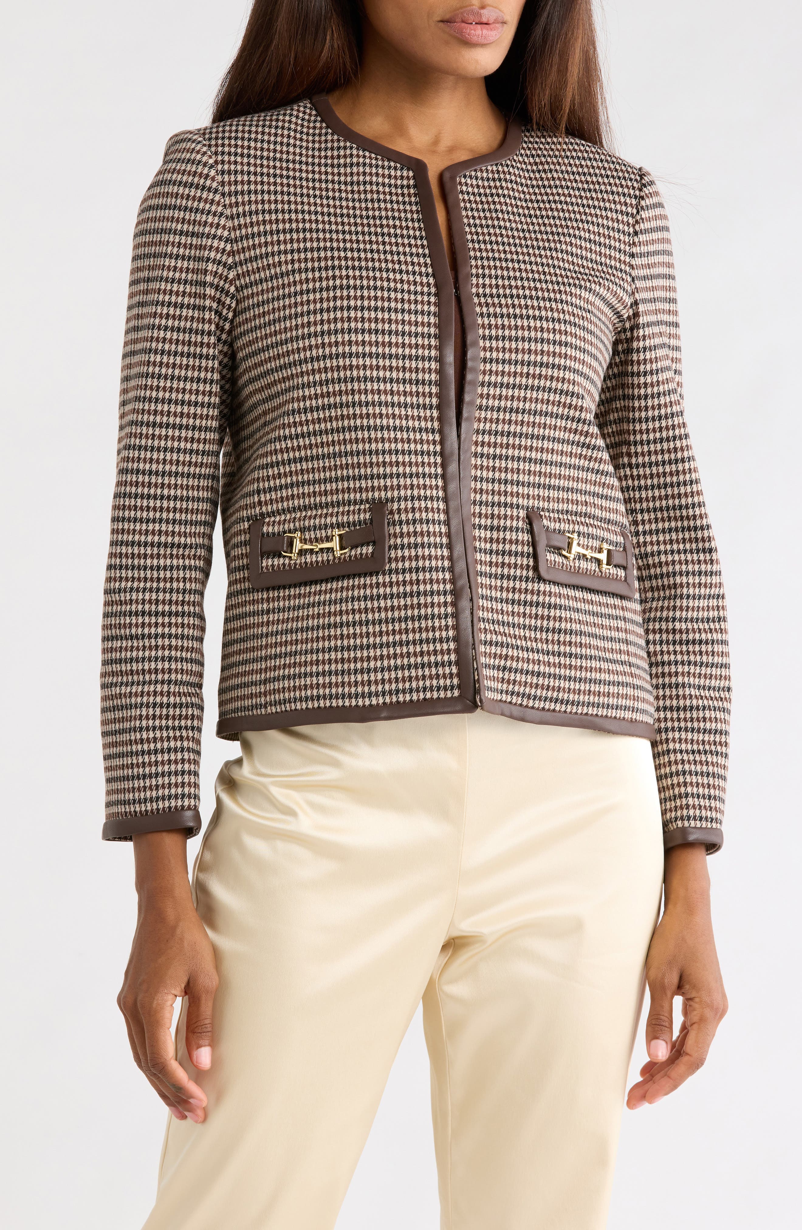 Cyna Faux Leather Trim Jacket