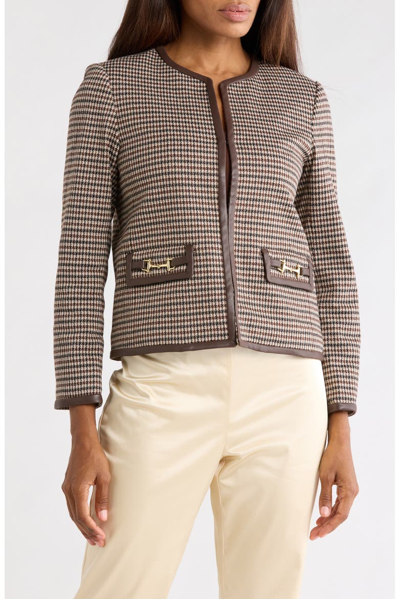 Cyna Faux Leather Trim Jacket, Main, color, CREAM/ BROWN/ BLACK