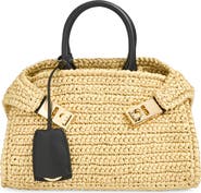 FERRAGAMO Mini Hug Crochet Raffia Top Handle Bag
