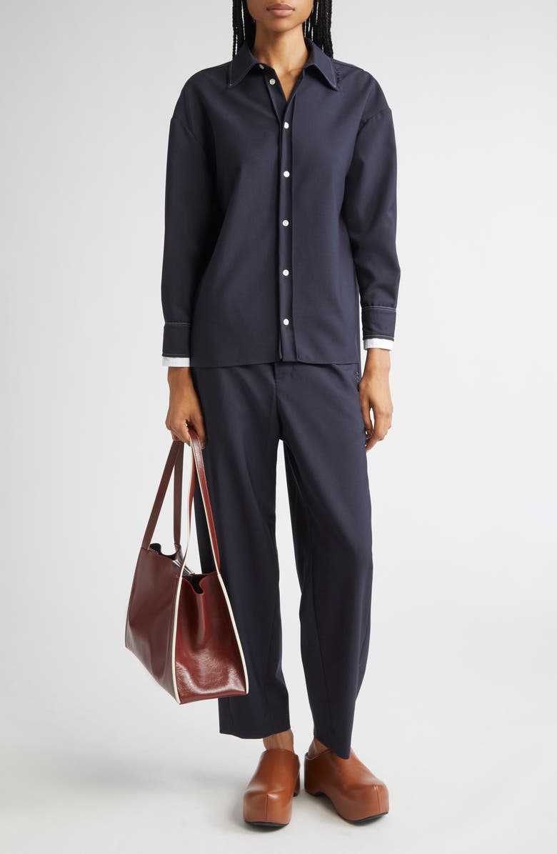 Marni Oversized Virgin Wool Button-Up Shirt, Alternate, color, 00B99 Blue Black