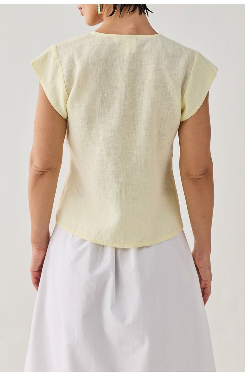 Reistor Embroidered Deep V-Neck Linen Top, Alternate, color, Butter Lemon