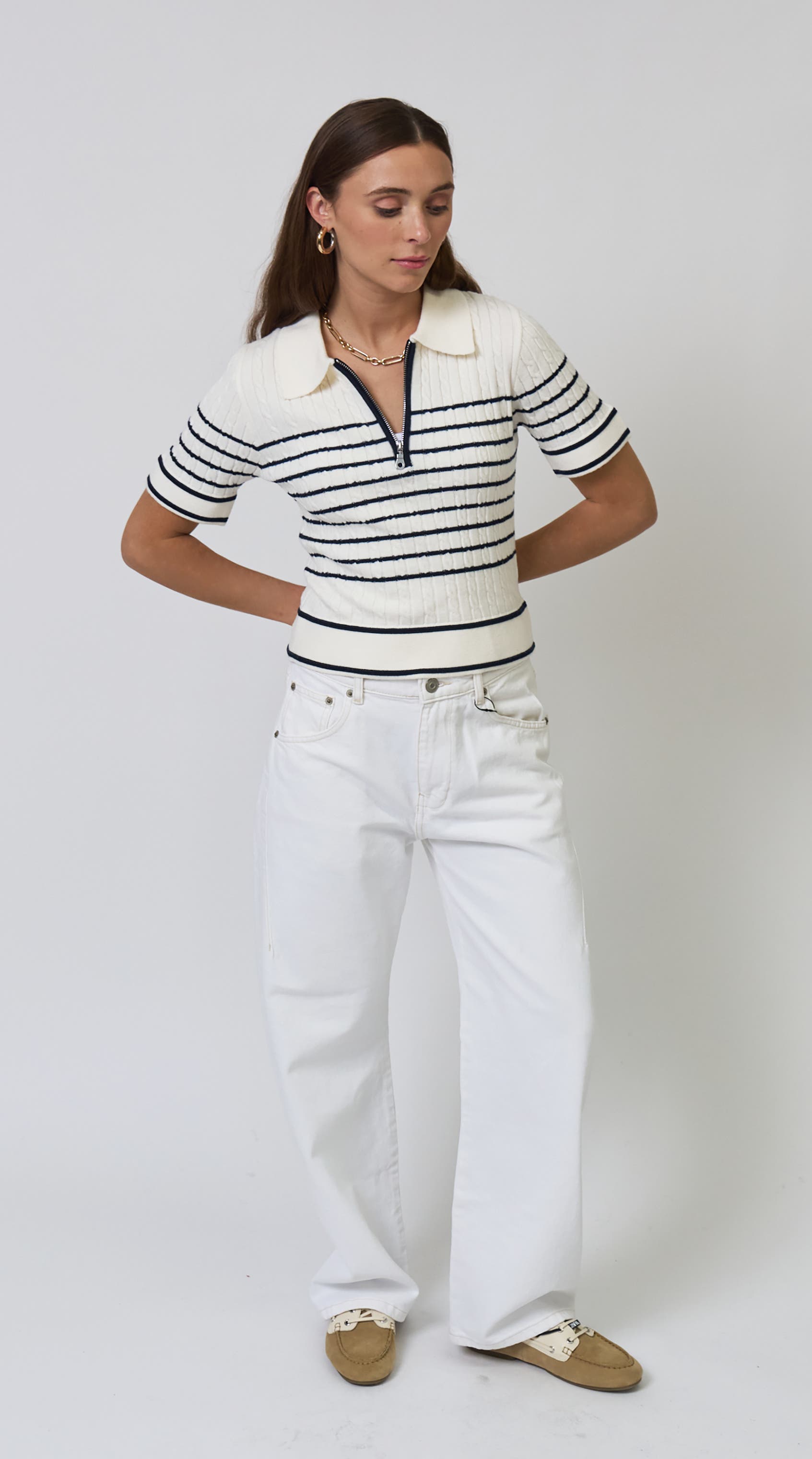 Central Park West Nevada Nautical Cable Polo (Women) | Nordstrom