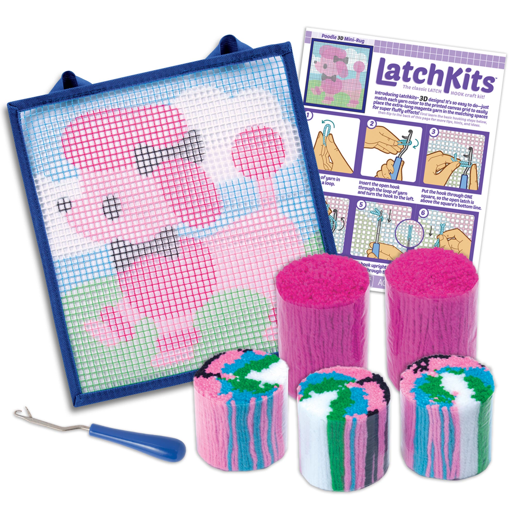 LatchKits Poodle 3D Minirug, Craft Activity Kit, 12 X 11 Inches, Kids 6+ in Multicolored 