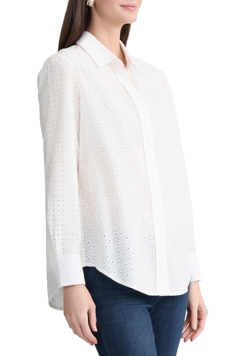 Jones New York Eyelet Front Button Shirt, Alternate, color, Natural White