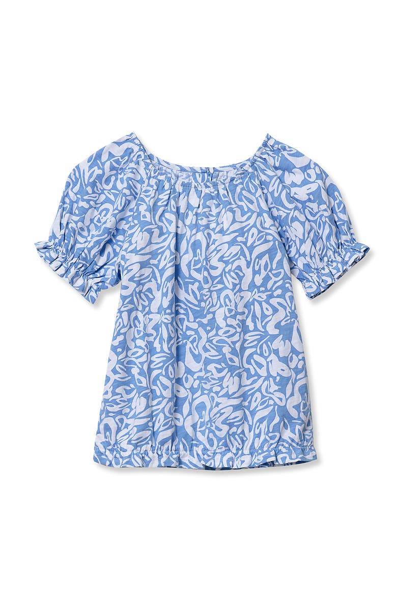 Girls Shirred Puff Blouse, Main, color, Blue Tropical Floral