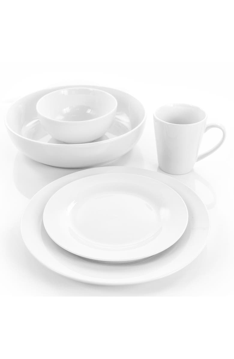 Elama Carey 18 Piece Round Porcelain Dinnerware Set, Alternate, color, White