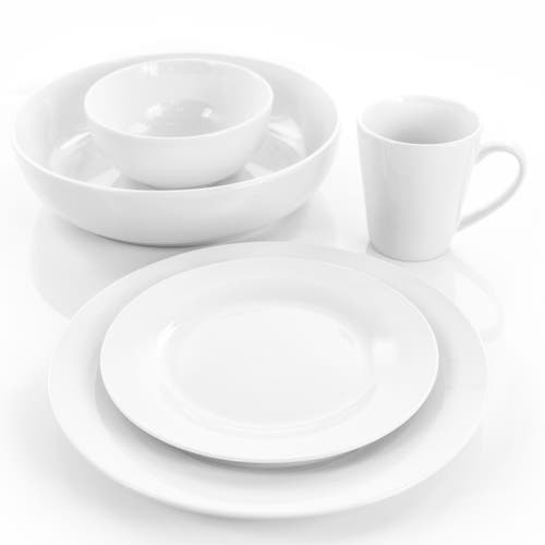 Elama Carey 18 Piece Round Porcelain Dinnerware Set In White