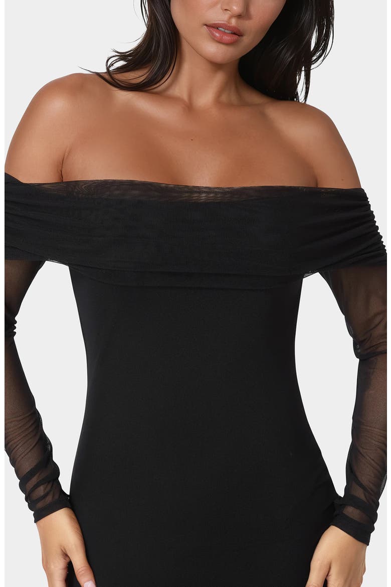 Long Sleeve Off-the-Shoulder Maxi Dress, Alternate, color, BLACK