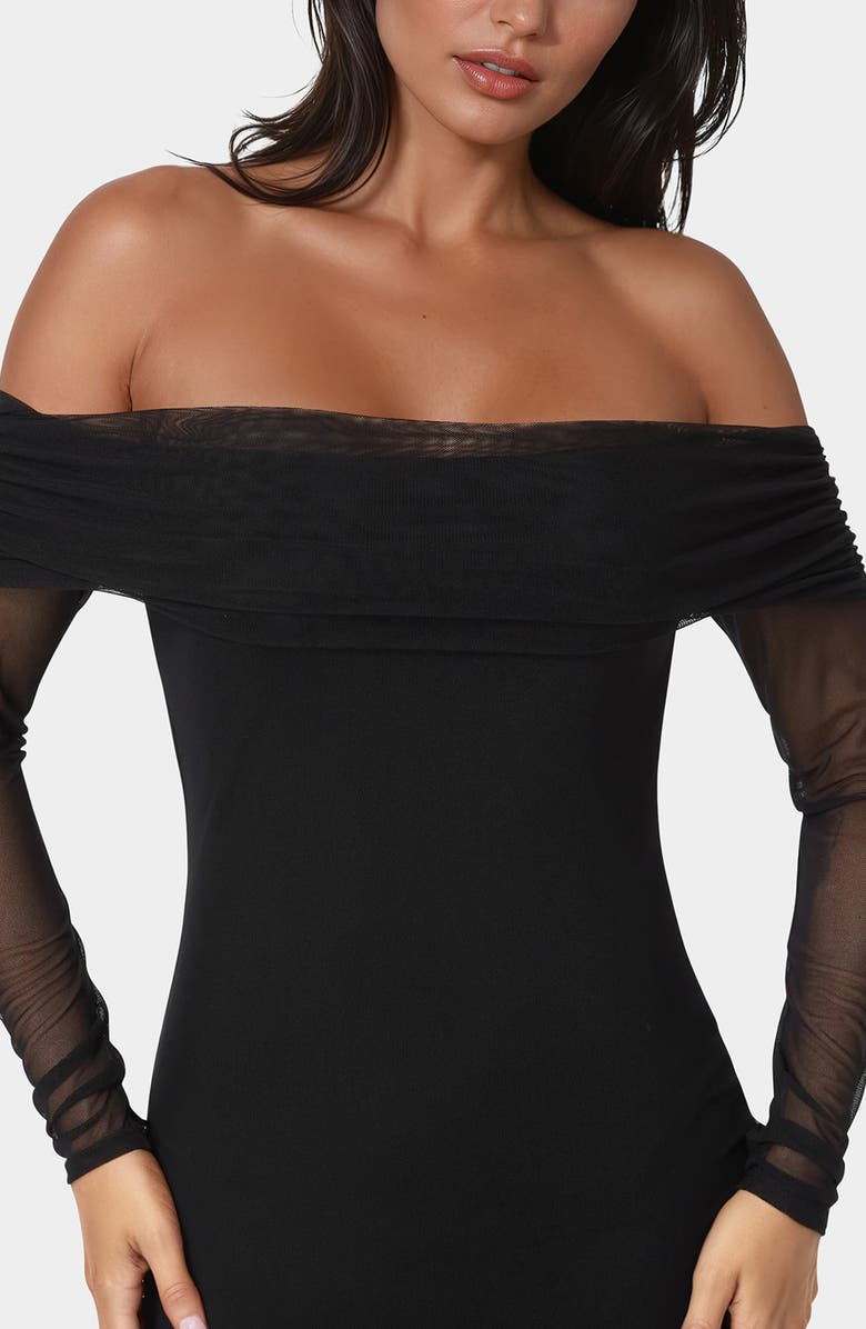 bebe Long Sleeve Off-the-Shoulder Maxi Dress, Alternate, color,
