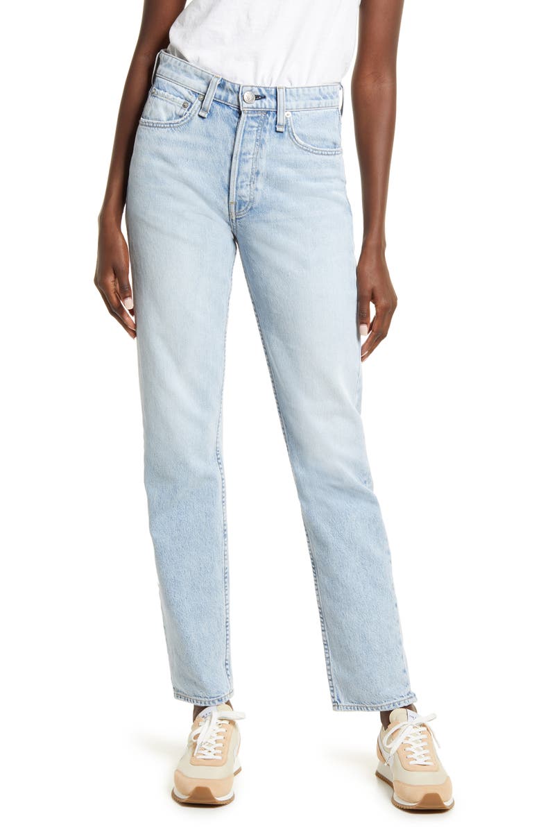 rag & bone Maya Frayed High Waist Slim Straight Leg Jeans, Main, color, Montauk