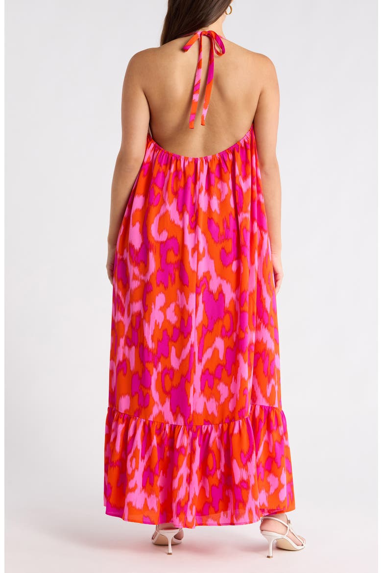 Charly Abstract Solita Halter Maxi Dress, Alternate, color, ORANGE FUCHSIA