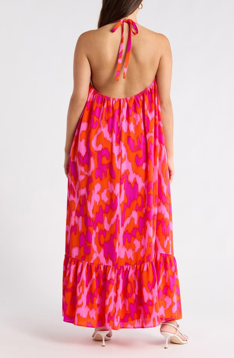 SUGARLIPS Charly Abstract Solita Halter Maxi Dress, Alternate, color, Orange Fuchsia