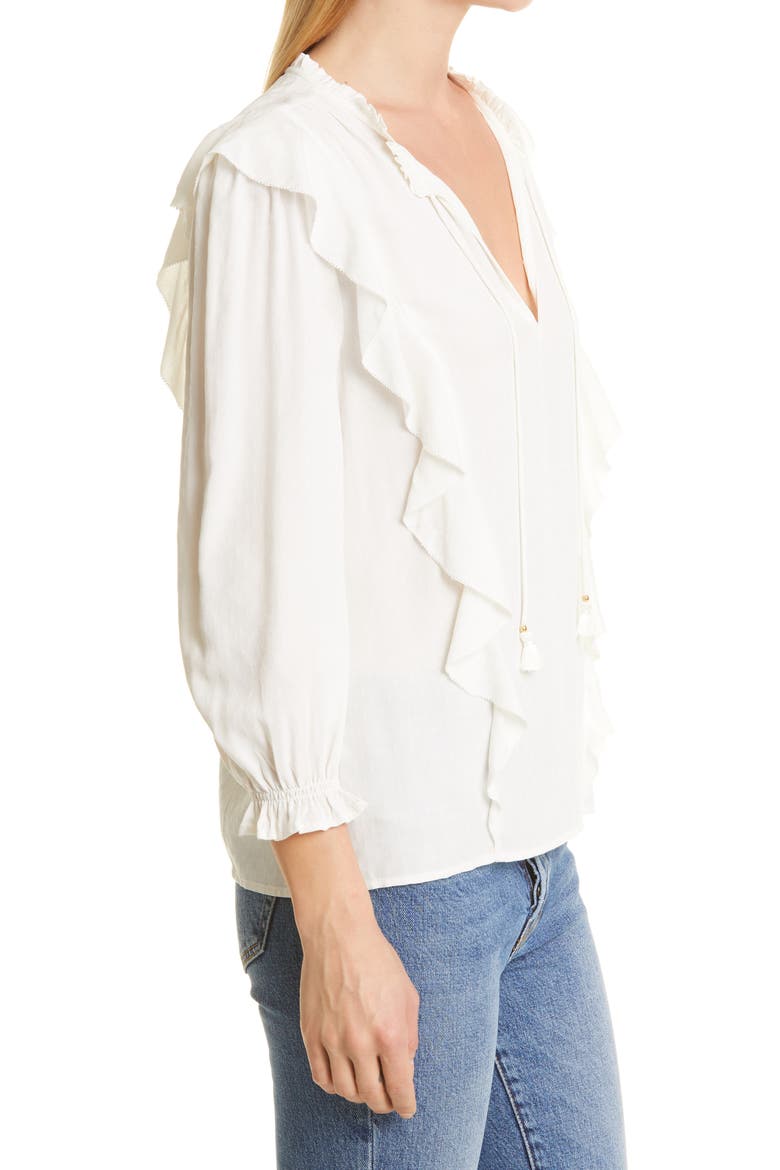 Kaydynn Tassel Ruffle Blouse, Alternate, color, WHITE