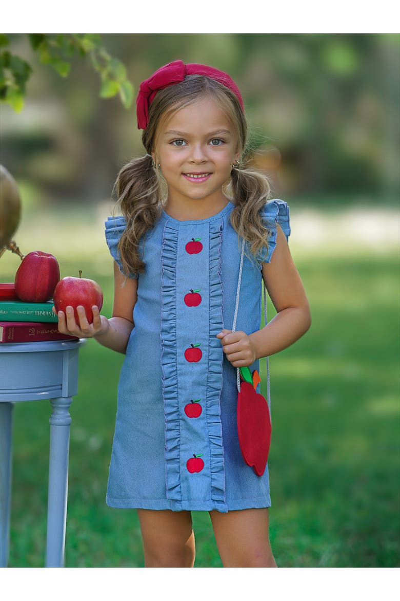 A is For Apple Denim Dress, Alternate, color, Blue