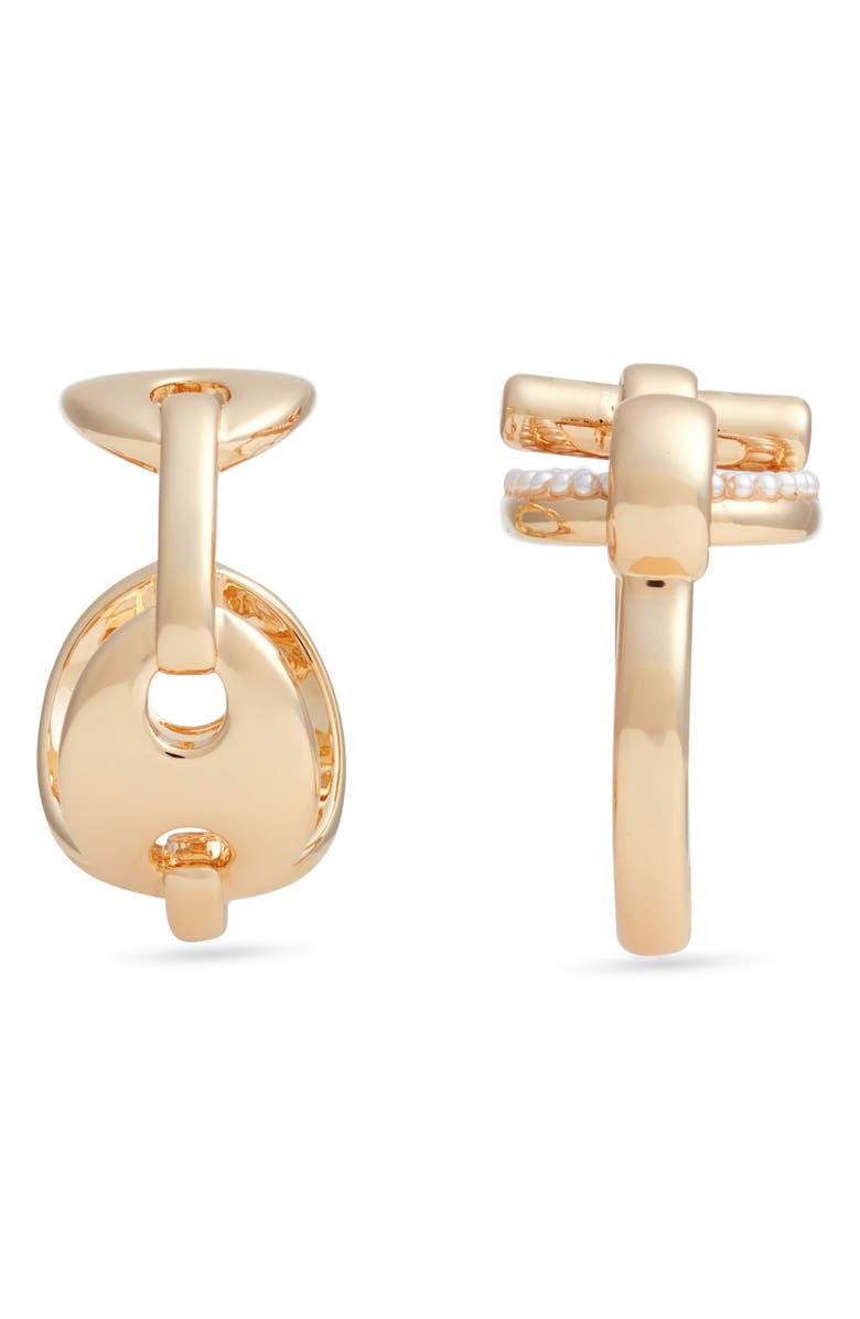 Open Edit Set of 2 Micro Faux Pearl Rings, Alternate, color, Clear- White- Gold