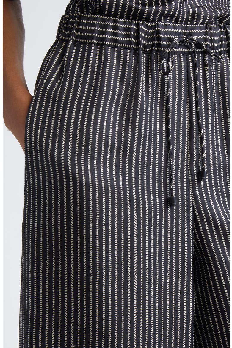 Clarino Broken Stripe High Waist Wide Leg Silk Pants, Alternate, color, BLACK WHITE