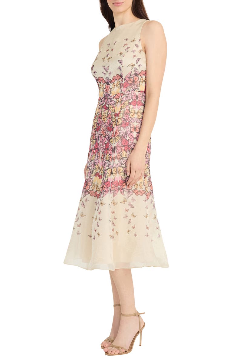 Maggy London Butterfly Print Sleeveless Midi Dress, Alternate, color, Ivory/ Pink