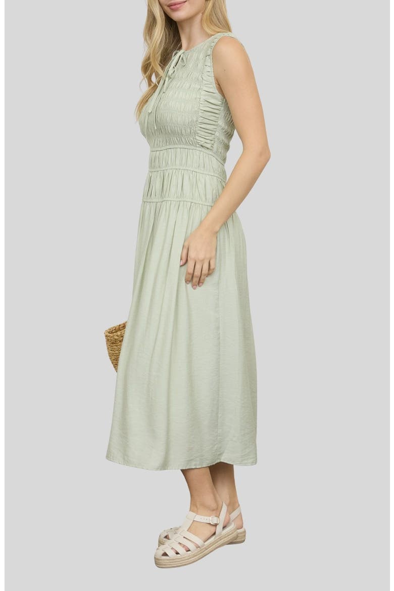 Smock Bodice Midi Dress, Alternate, color, SAGE