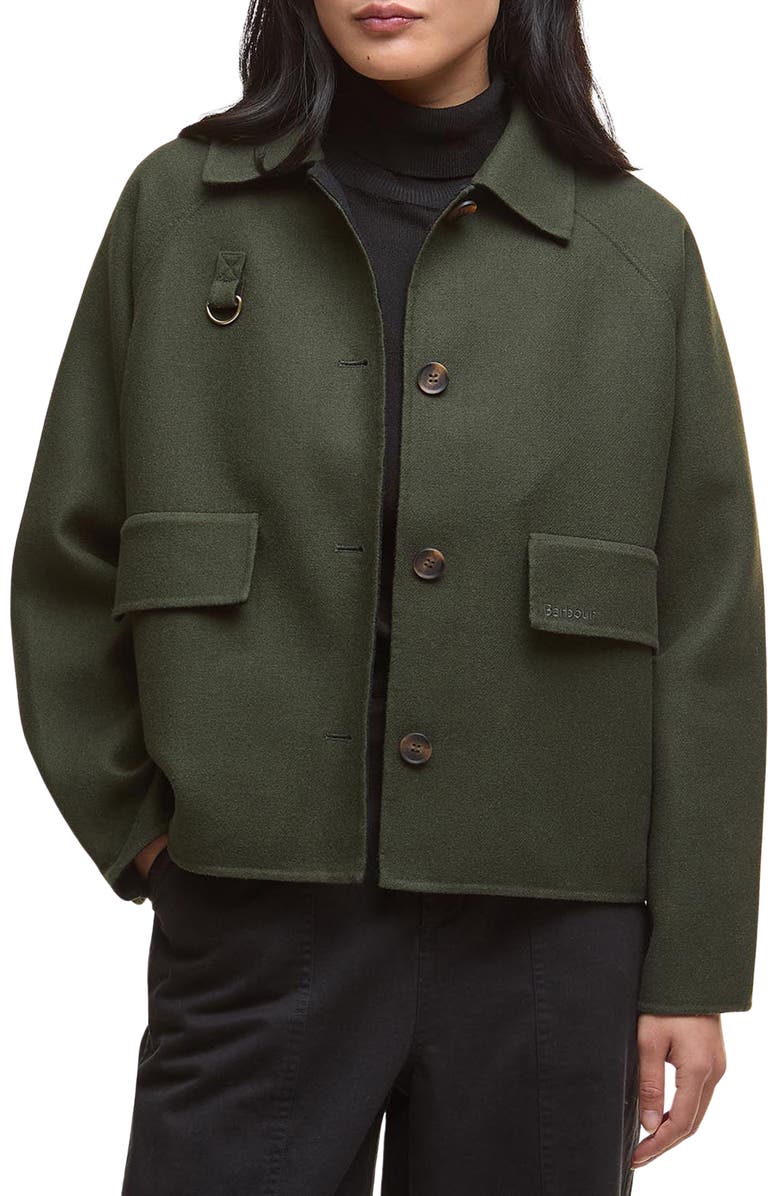 Barbour Leonie Wool Blend Overshirt, Main, color, Olive
