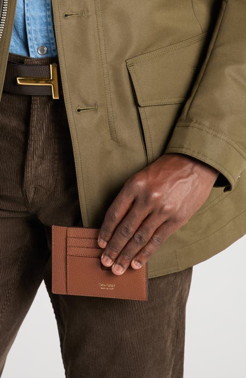 Tom Ford Large T-line Soft Grain Leather Card Holder In Brown