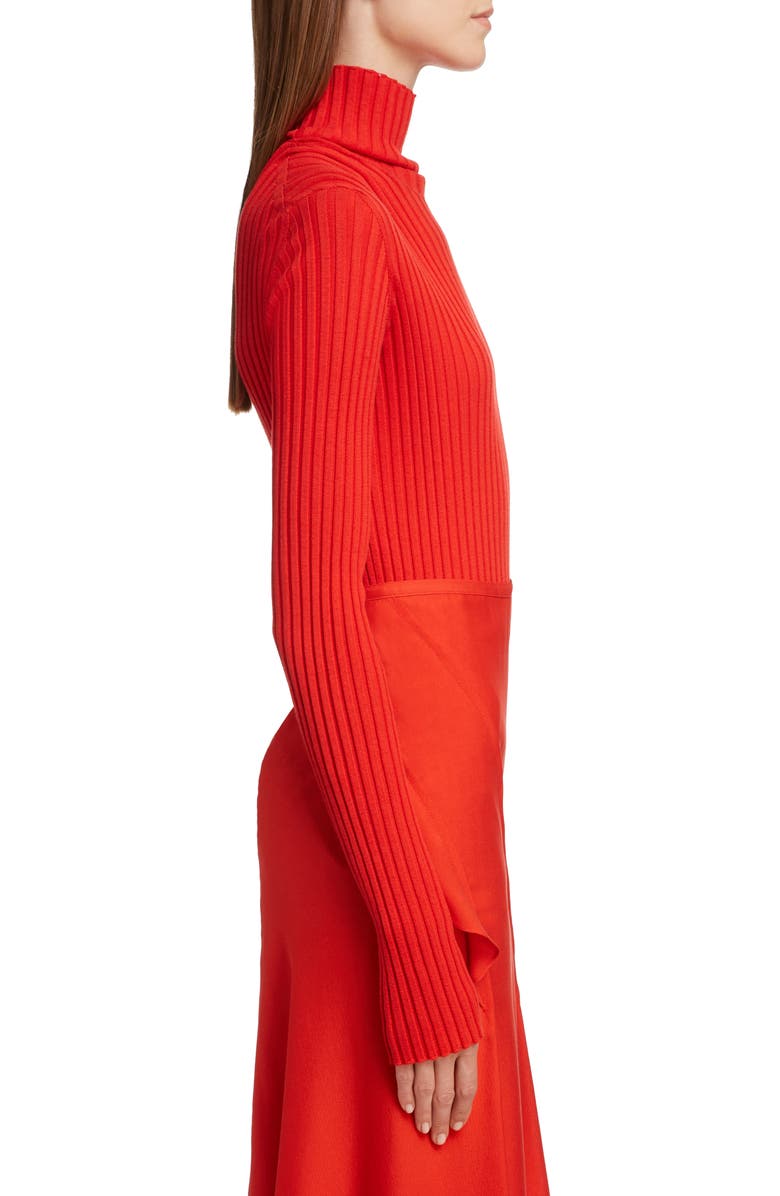 Victoria Beckham Gathered Sleeve Rib Knit Turtleneck Sweater, Alternate, color, 