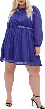 City Chic Madelynn Belted Long Sleeve Dress