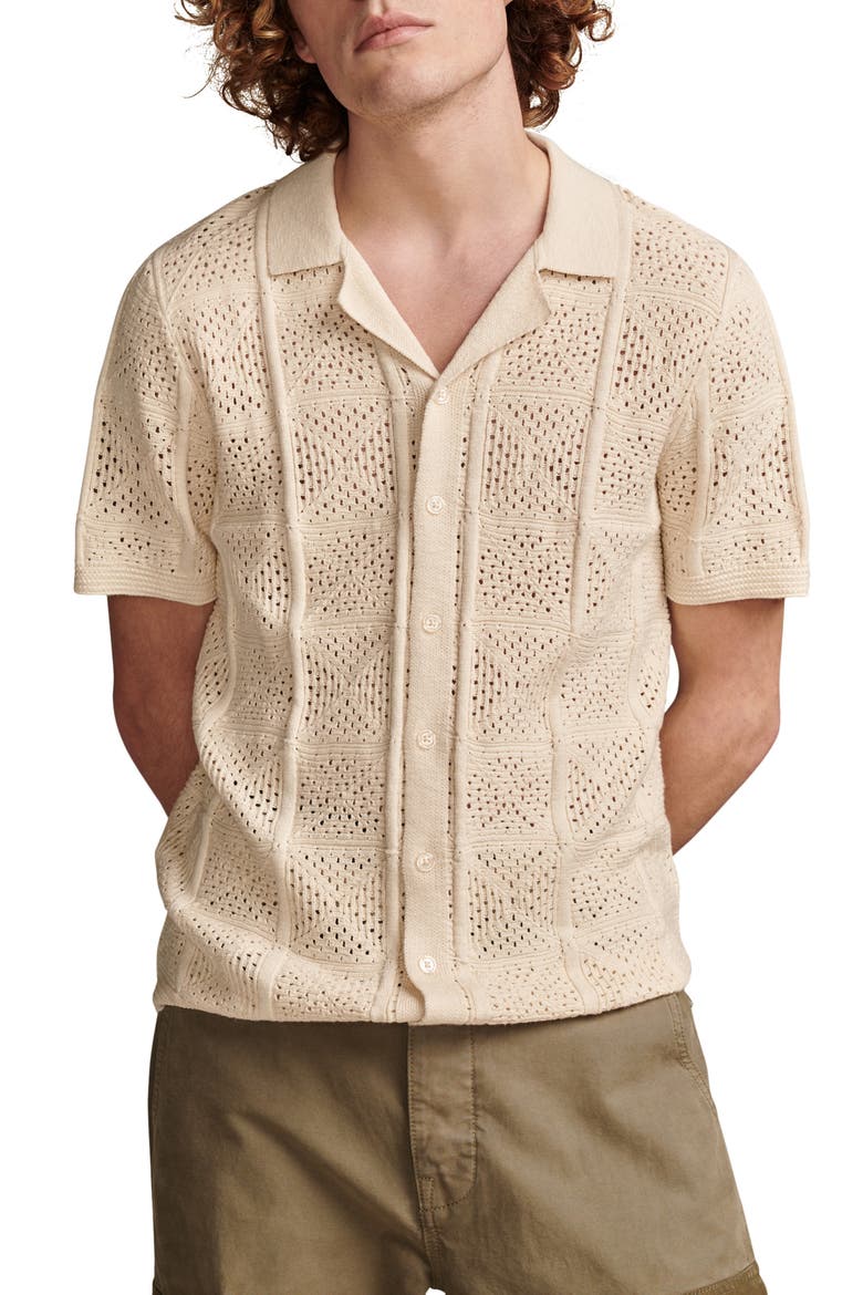 Short Sleeve Pointelle Knit Camp Shirt, Main, color, WHITE CAP GRAY