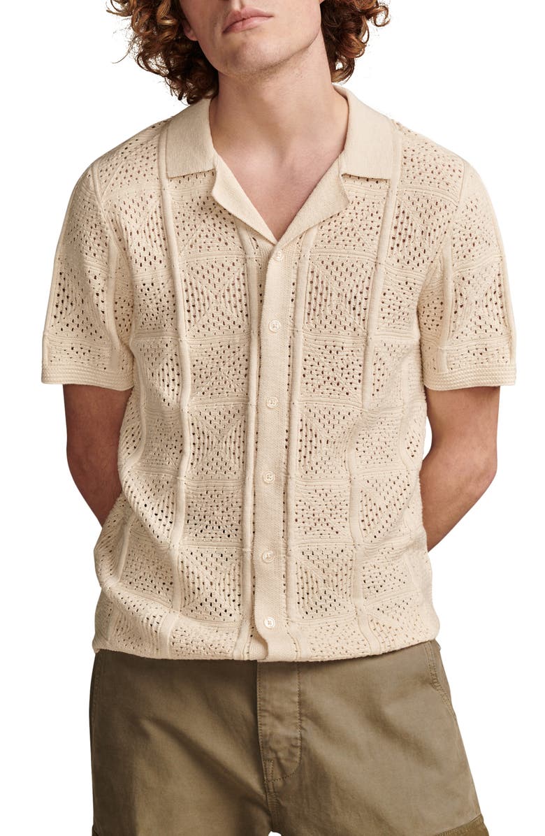 Lucky Brand Short Sleeve Pointelle Knit Camp Shirt, Main, color, 