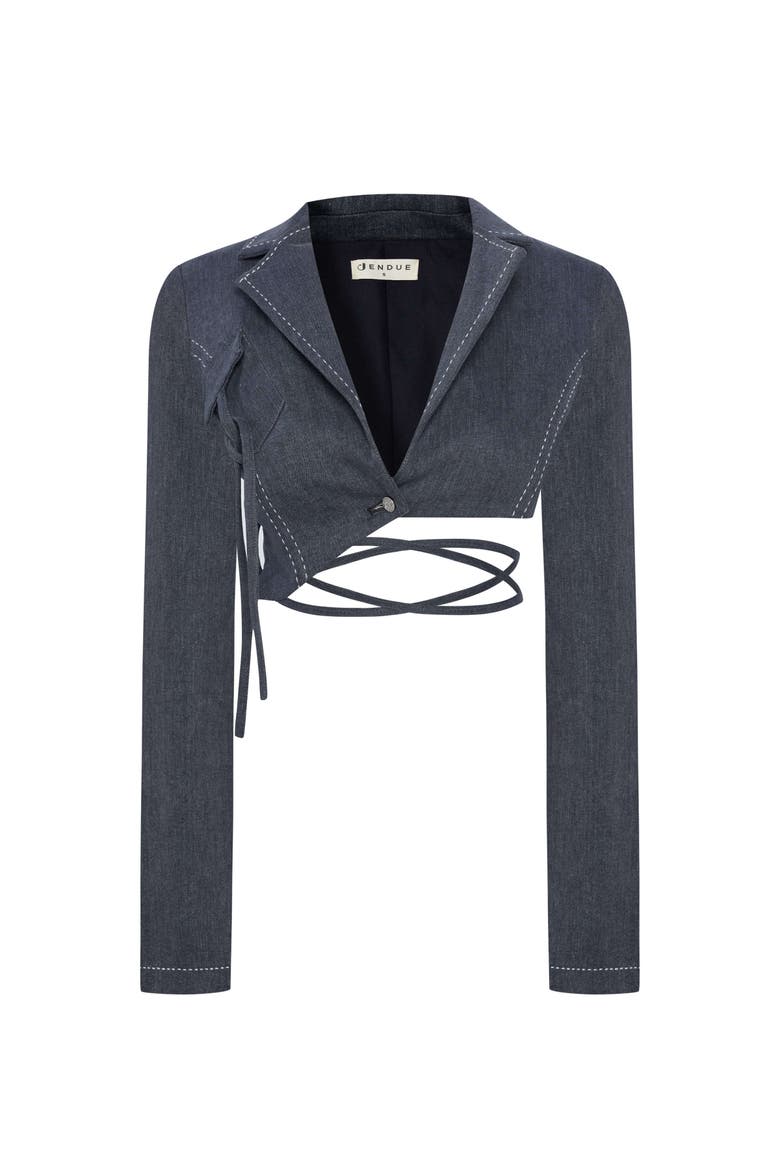 Serendipity Denim Jacket - Cropped Lace-Up Style, Alternate, color, Deep Blue