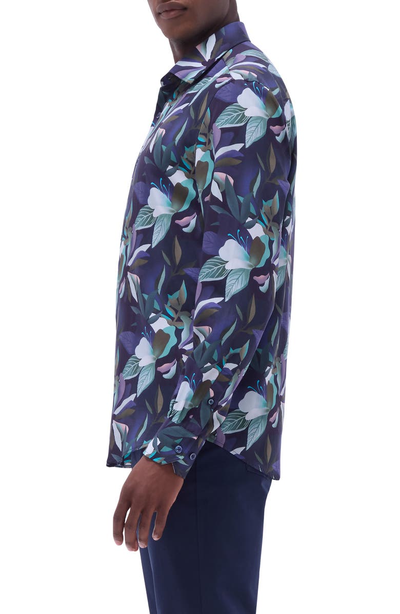 Bugatchi Julian Shaped Fit Button-Up Shirt, Alternate, color, Navy