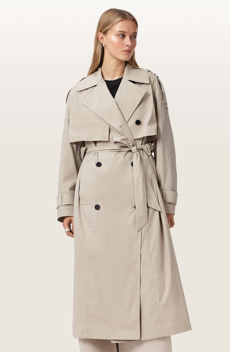AllSaints Linnie Lib Cotton & Nylon Trench Coat, Alternate, color, Clay Grey
