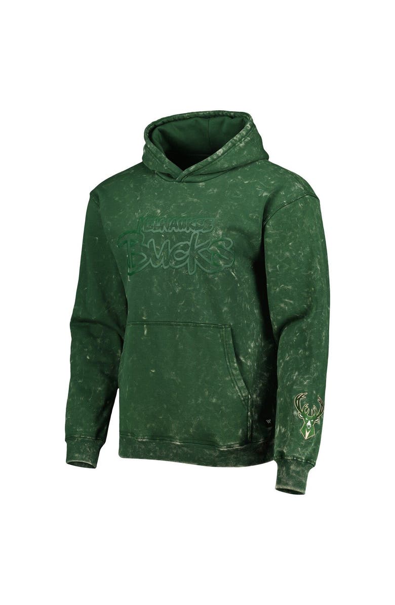 THE WILD COLLECTIVE Unisex The Wild Collective Hunter Green Milwaukee Bucks Tonal Acid Wash Pullover Hoodie, Alternate, color, Hunter Green