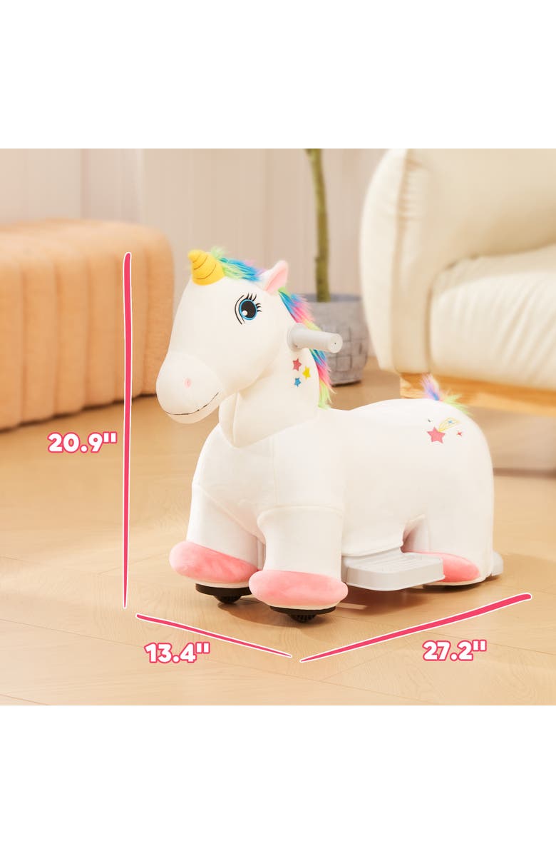Qaba 6V Ride on Unicorn with Music, Forward, Foot Pedal, Alternate, color, White