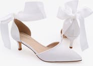 Kailee P Farah Satin Pointy Toe Kitten Low Heel with Wrapped Satin Ribbon Tie