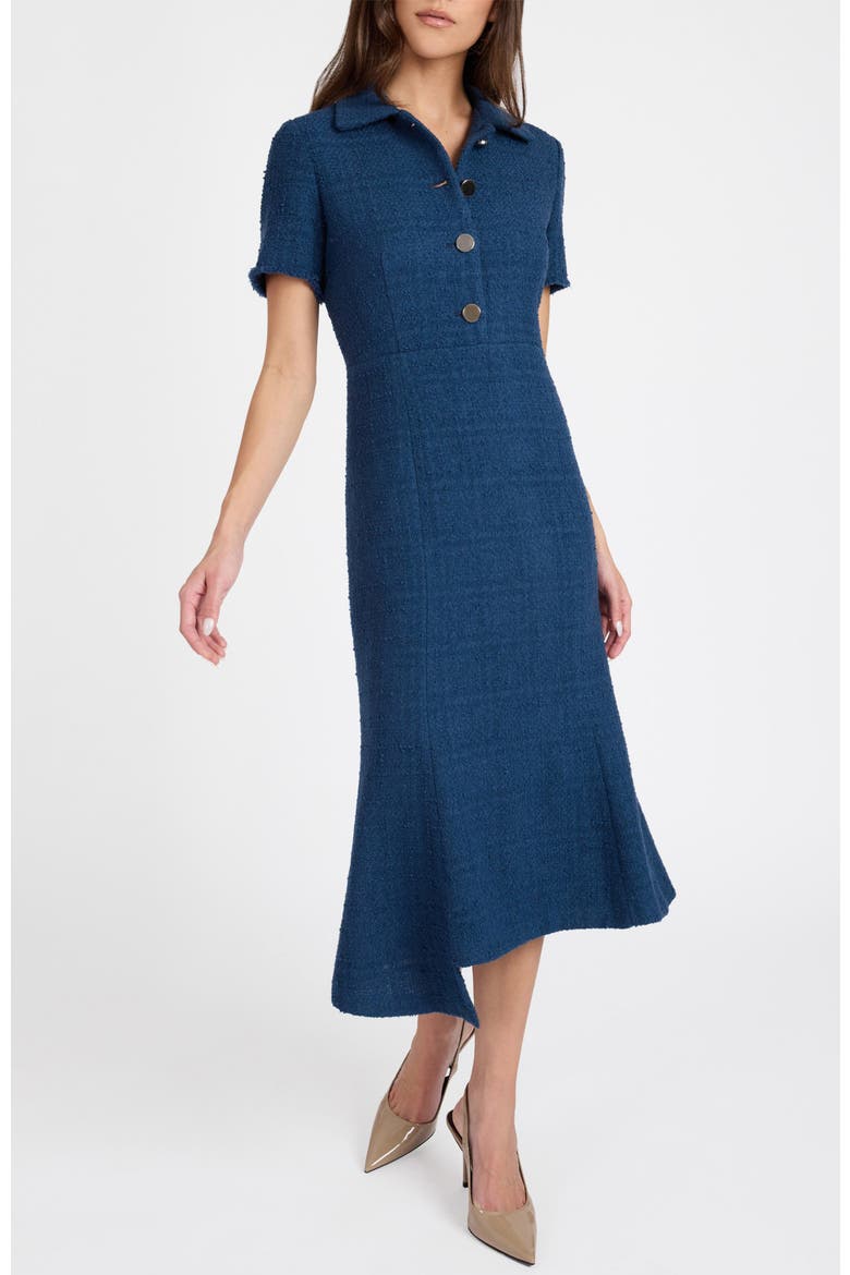 Sahara Short Sleeve Asymmetric Midi Tweed Dress, Alternate, color, Steel Teal